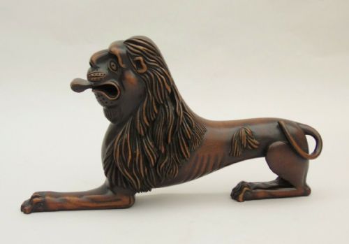 Handsome Antique Carved Wooden Lion