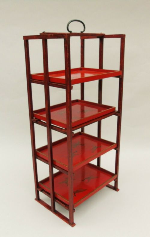 Antique Meiji Red Lacquer Stand Signed