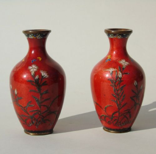 Pretty Pair of 19th Century Japanese Cloisonne Vases