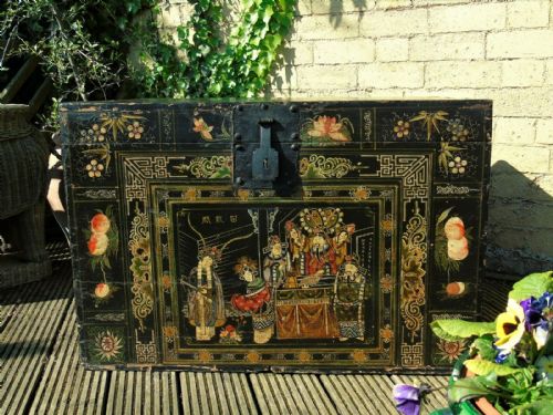 Antique Elm Painted Tibetan Chest Possible Pair