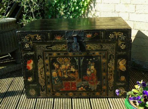 Antique Tibetan Elm Painted Chest Possible Pair