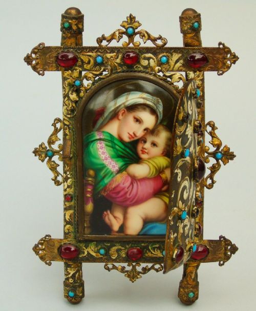 Beautiful 19th Century Miniature Porcelain Plaque Madonna