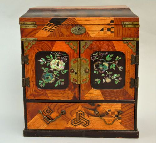 Japanese Parquetry & Mother of Pearl Table Cabinet Meiji