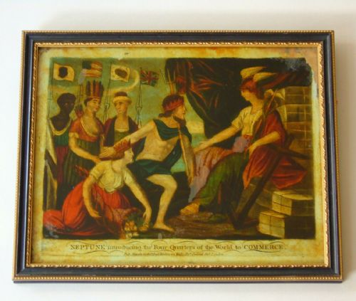 Antique Reverse Painting on Glass Early 19th Century Neptune