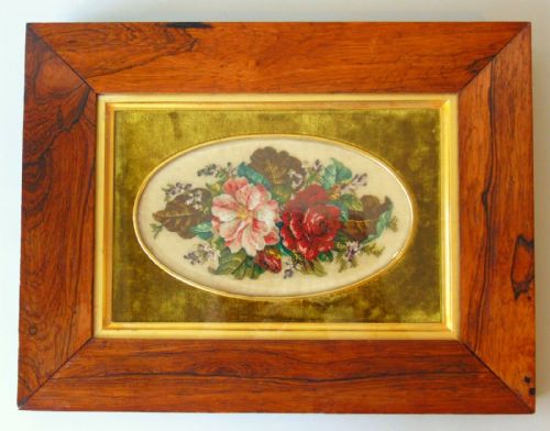 19th Century Fine Needlepoint Embroidery in Rosewood Frame