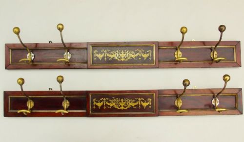 Pair of Regency Brass Inlaid Mahogany Coat Hanger