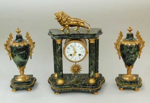 French Marble and Ormolu Clock Garniture