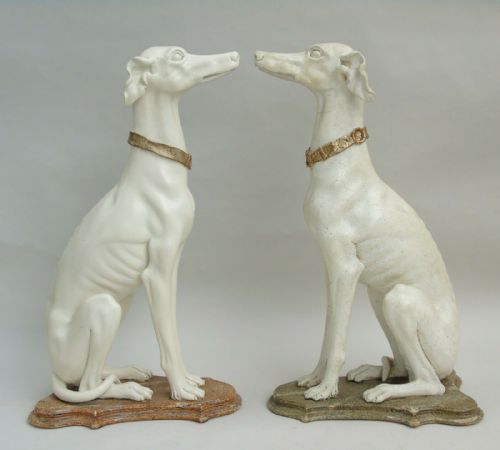 Pair of Antique Italian Carved Wood Greyhound Dogs
