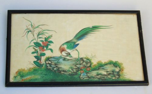 Antique Chinese Pheasant Painting on Silk