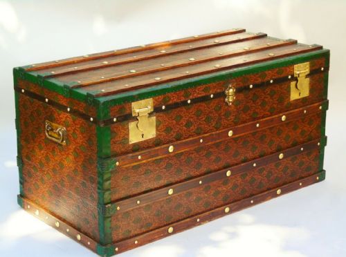 Superb Portuguese Antique Timbered Travelling Chest / Trunk