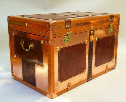 Fine Antique Military Leather and Copper Chest