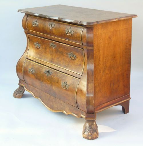 fig 1. 18th Century Dutch Bombe Burr Walnut Chest Superb Shape