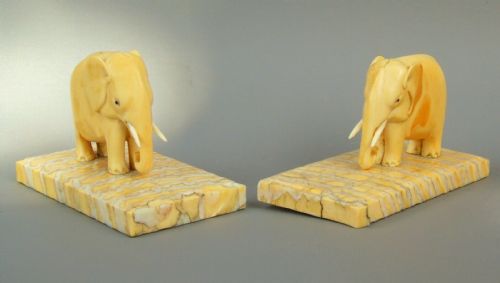 Pair of Antique Ivory Elephant Bookends Mammoth Tusk