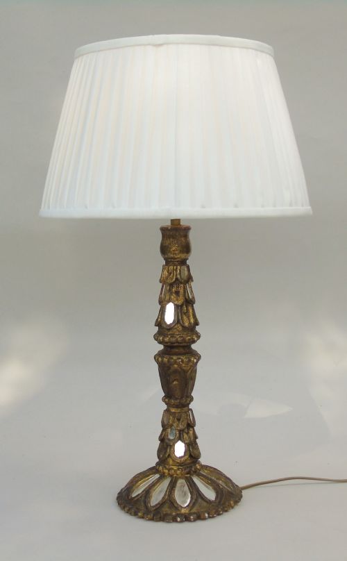 Antique Venetian Mirrored Giltwood Lamp