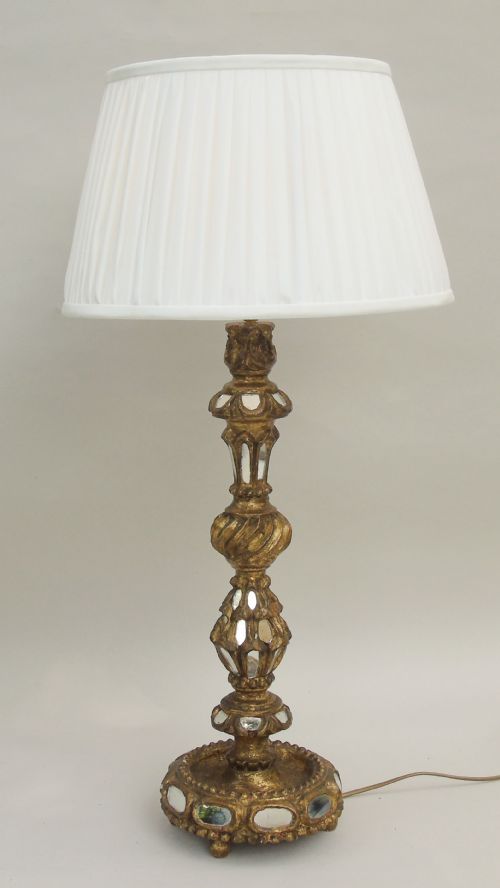 Antique Venetian Mirrored Giltwood Table Lamp