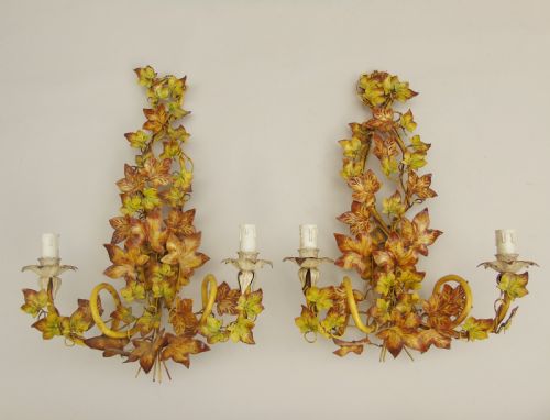 Pair Antique Painted Toleware Wall Lights French