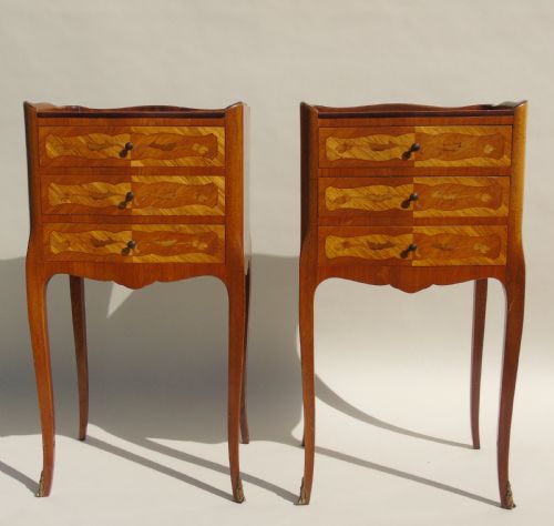 Antique Pair Inlaid Walnut Bedside Cabinets