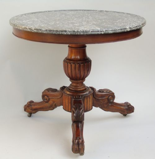 Antique French Gueridon Table Mahogany & Marble
