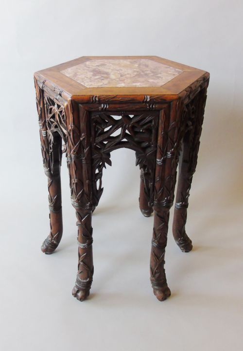 Antique Chinese Padouk Table / Stand with Marble Top