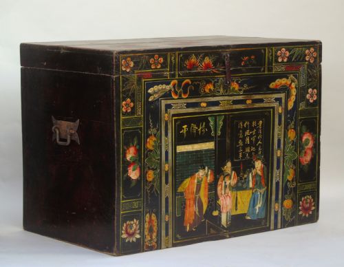 Antique Tibetan Elm Painted Chest Possible Near Pair
