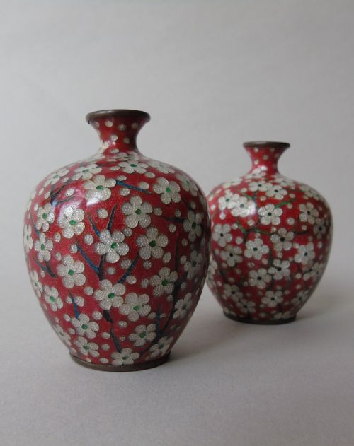 Antique Meiji Pair of Ginbari Cloisonne Vases