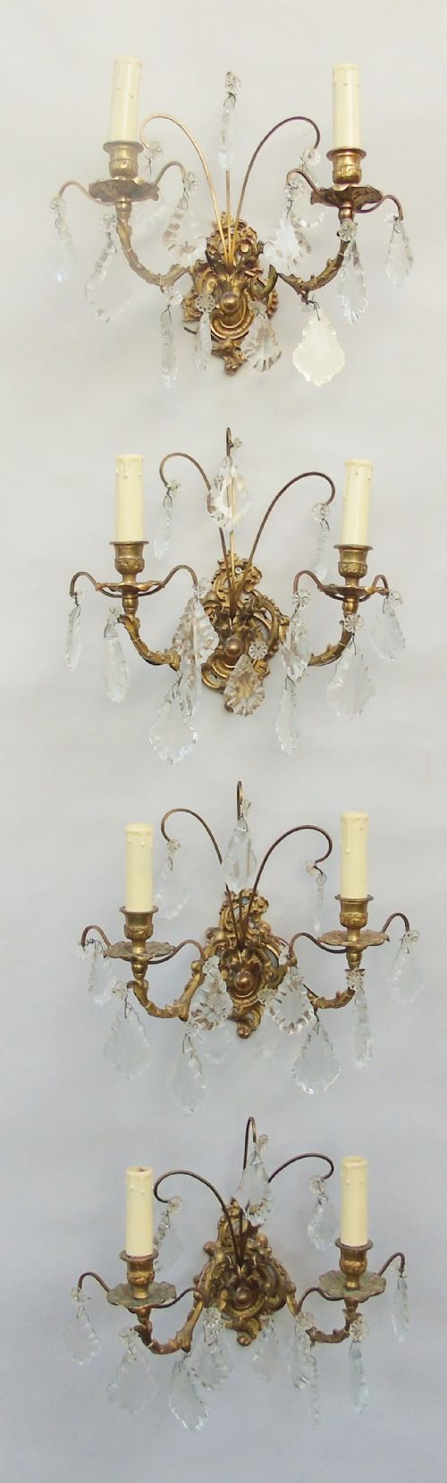 Good Set of 4 Gilt & Cut Crystal Wall Lights