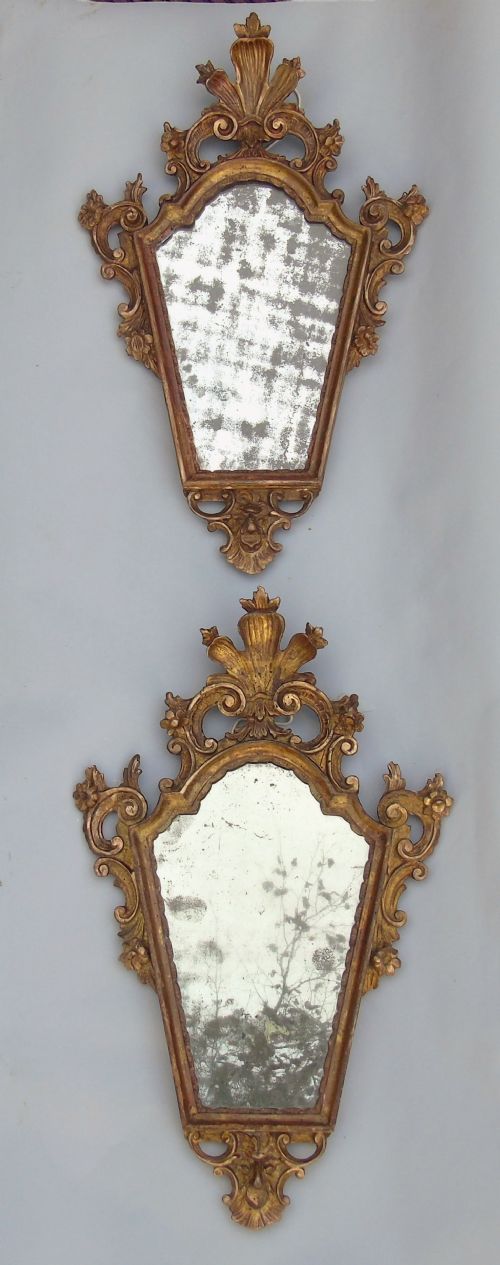 Rare Pair 18th Century Italian Gilt Wood Mirrors