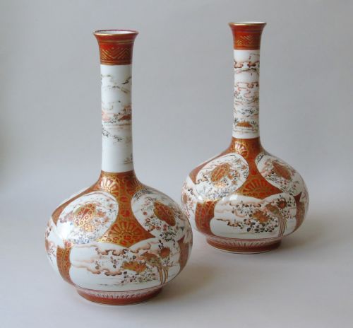 Beautiful Large Pair Japanese Meiji Kutani Vases