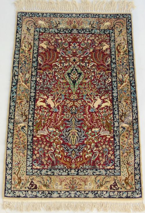 Fine Antique Isfahan Part Silk Tree of Life Design Rug