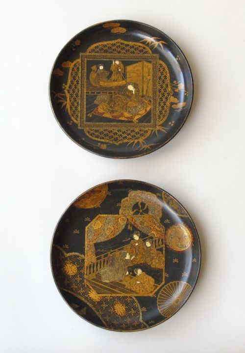 Pair Japanese Meiji Lacquer Dishes