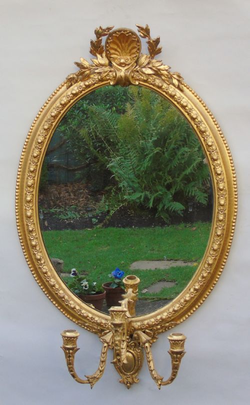 Superb Antique Gilded Oval Girandole Mirror