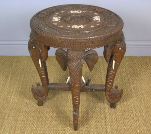 Antique Inlaid Hardwood Indian Table Camels and Elephants