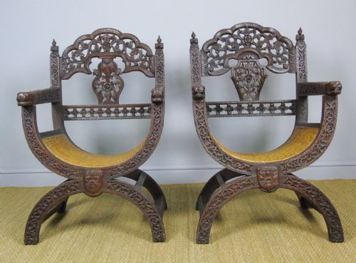 Imposing Pair of Antique Eastern Hardwood Chairs