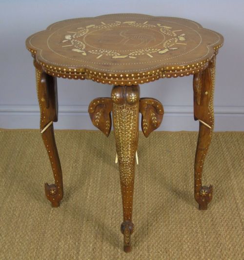 Antique Inlaid Hardwood Indian Table Camels and Rabbits
