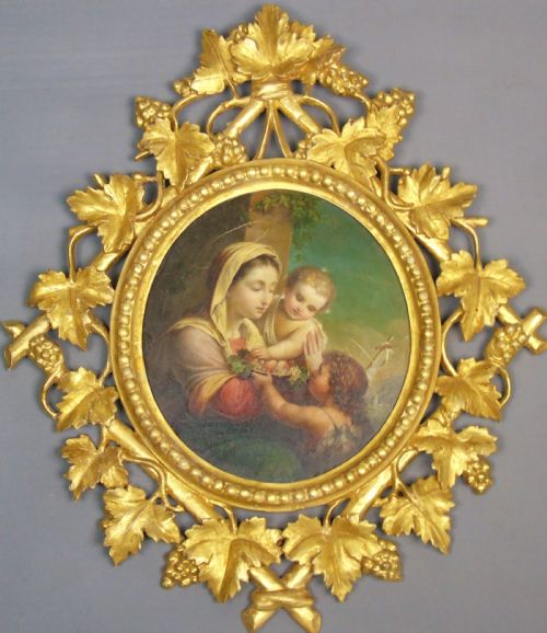 19th Century Oil Painting After Annibale Carracci Madonna & Child