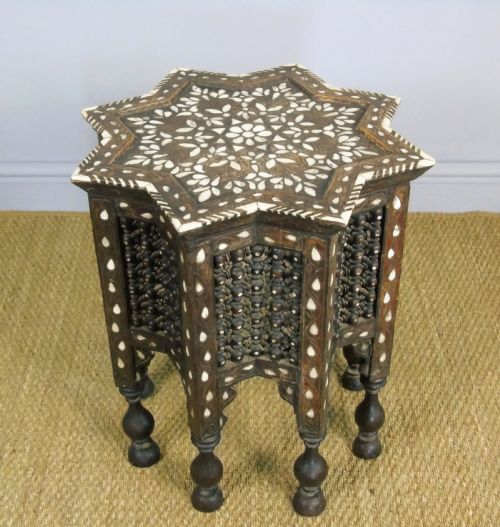 Antique Syrian Inlaid Hardwood Table Mother of Pearl 19th Century