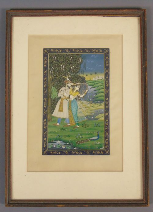Antique Indian Painting on Silk Mughal School
