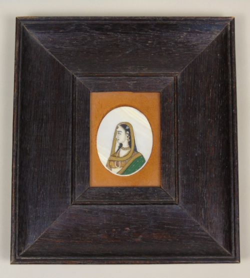 Antique Indian Gouache Miniature Portrait Painting on Ivory of a Lady
