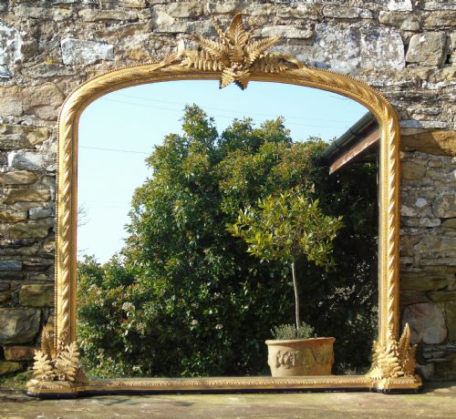 Good 19th Century Victorian Arched Gilt Overmantel Mirror Fern Leaf Decoration