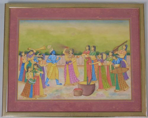 Antique Indian Gouache Painting Holi