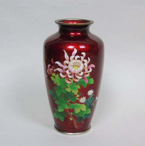 Antique Japanese Ginbari Cloisonne Vase Chrysanthemum