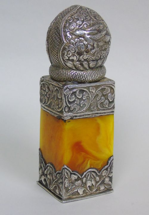 19th Century Indian Silver Mounted Butterscotch Amber Desk Seal