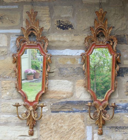 Antique Pair of Italian Giltwood Girandole Mirrors