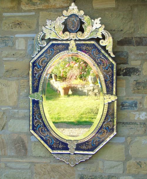 Exceptional 19th Century Venetian Cut Glass & Enamelled Mirror