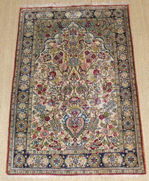 Stunning Kashmir Silk Prayer Rug with Vase of Flowers Design