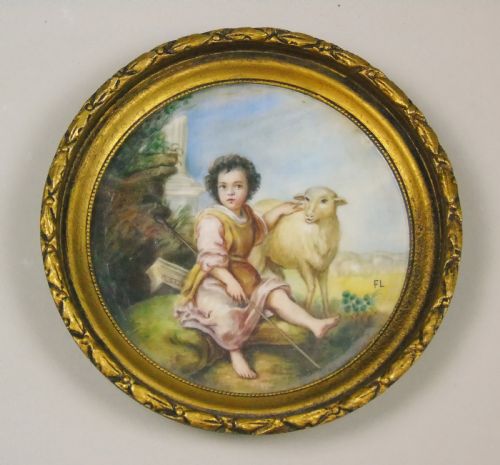 Painted Porcelain Plaque 19th Century St John the Baptist