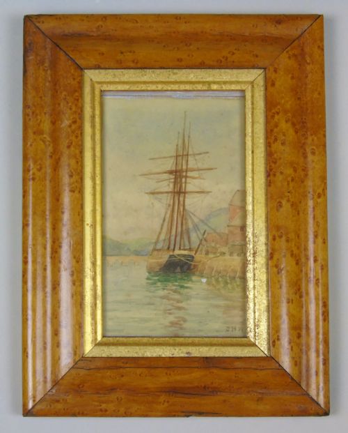Antique Watercolour of Sailing Ship 19th Century Cornwall
