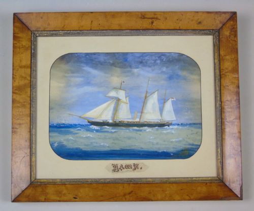 Antique Watercolour of Sailing Ship 'The Hawk'