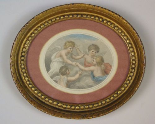 Hand Coloured Stipple Engraving of Putti Bartolozzi
