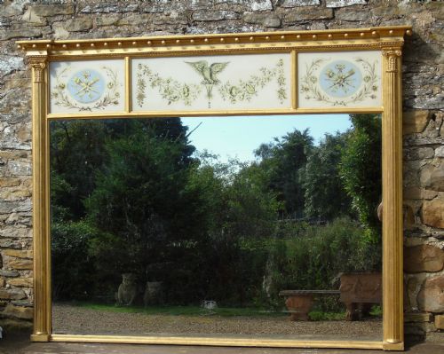 Fabulous Large Regency Overmantel Mirror Verre Eglomise